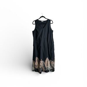 J Jill Pure Jill Women’s Large Sleeveless Maxi Shift Dress Black Floral 6422